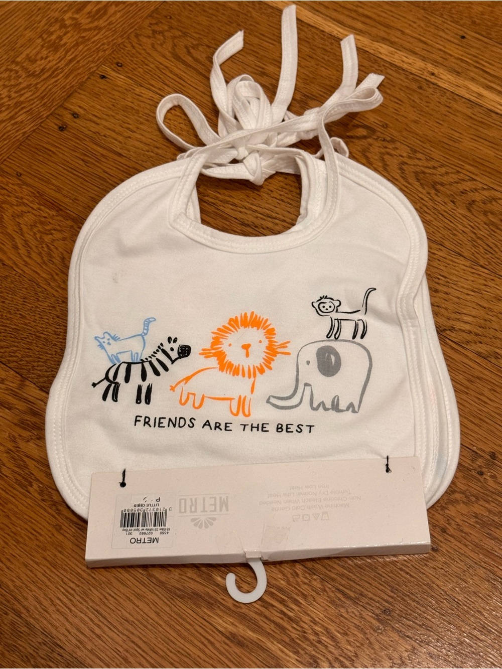 Metro lot of 3 White Baby Bib with Orange Lion and Gray Animal Prints Cotton NWT